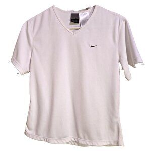 NIKE DRI-FIT AS-NEW Activewear Short Sleeve V-Neck Top White Women's S